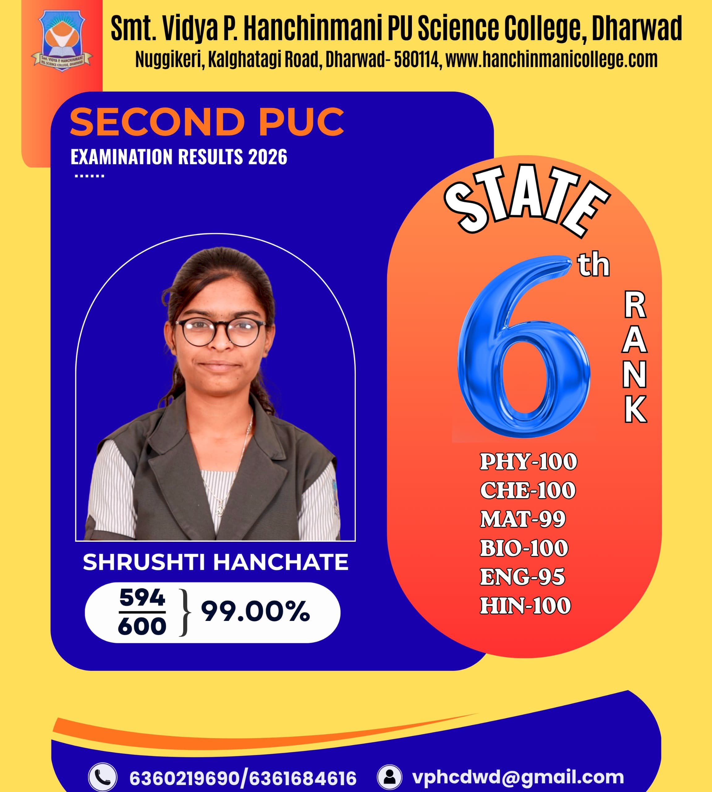 JEE Main 2026 achievers, VPH College, Dharwad